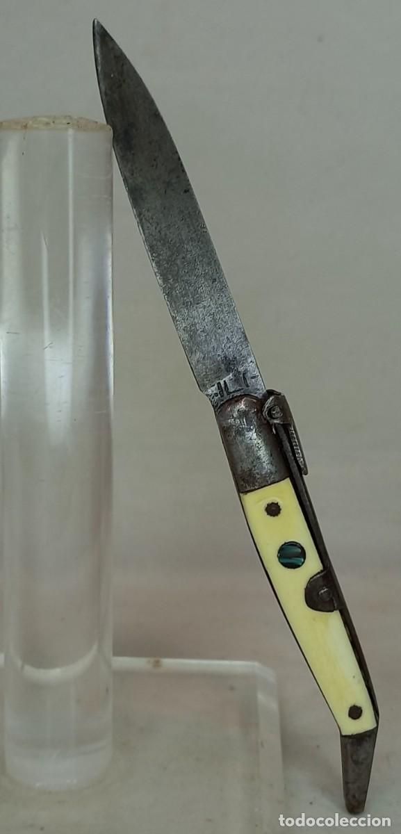Militaria: ANTIGUA NAVAJA ARTESANAL DE ALBACETE DE PALANQUILLA CON INCRUSTACION EN EL MANGO
