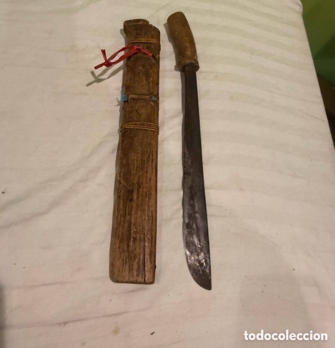 Militaria: ANTIGUO MACHETE SIGLO XIX CON HOJA DE HIERRO Y FUNDA DE MADERA