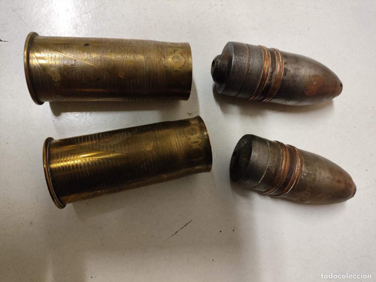 Militaria: ANTIGUA PAREJA POYECTIL INERTE - Foto 3