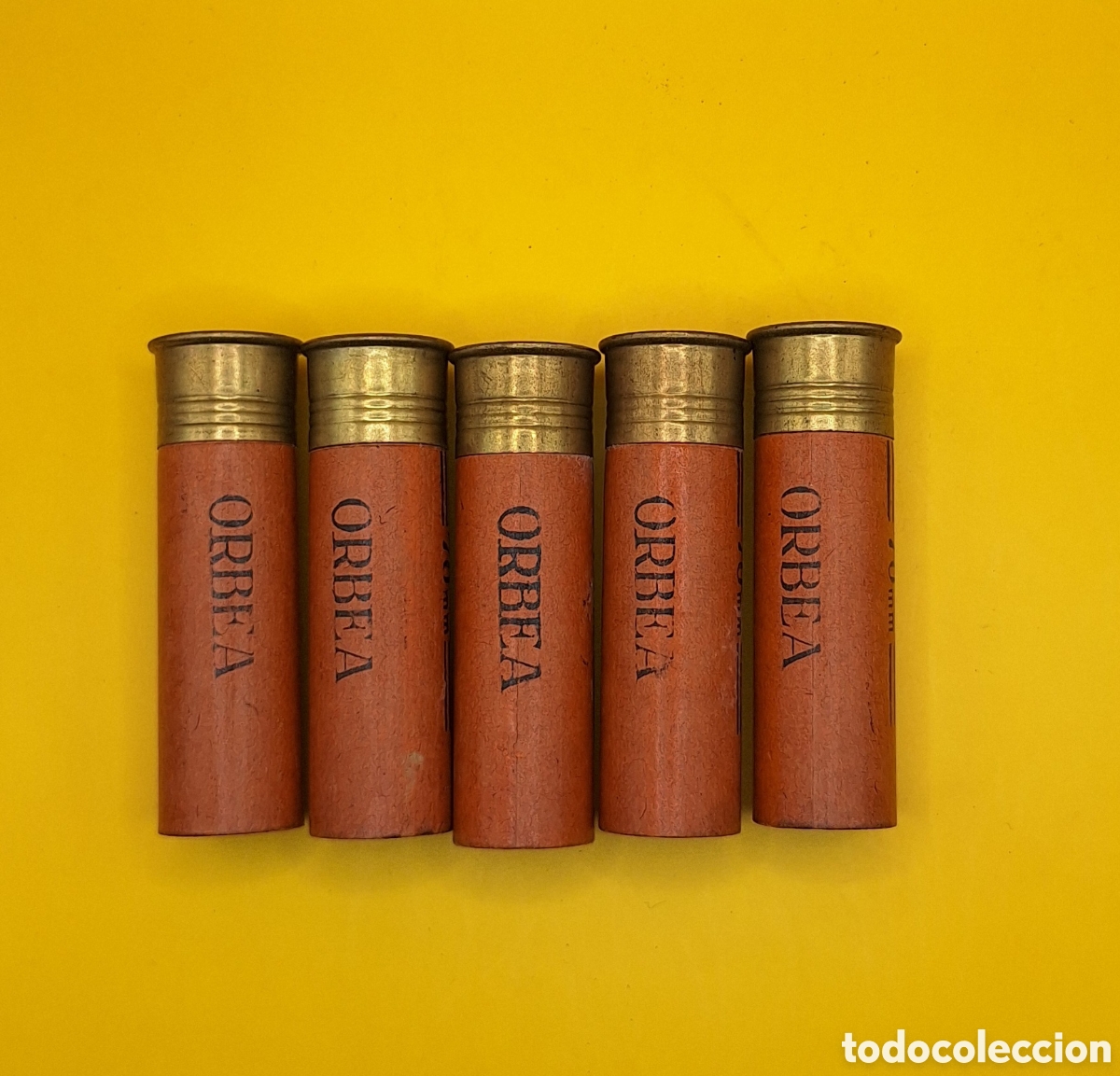 Militaria: Lote de 5 Cartuchos de Caza Orbea - Vitoria - Calibre 12 - 70mm - Vac&iacute;os y sin Uso -