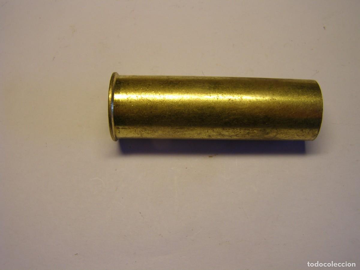 Militaria: Cartucho inerte de escopeta de caza, calibre 16, totalmente de lat&oacute;n, final siglo XIX o principio XX