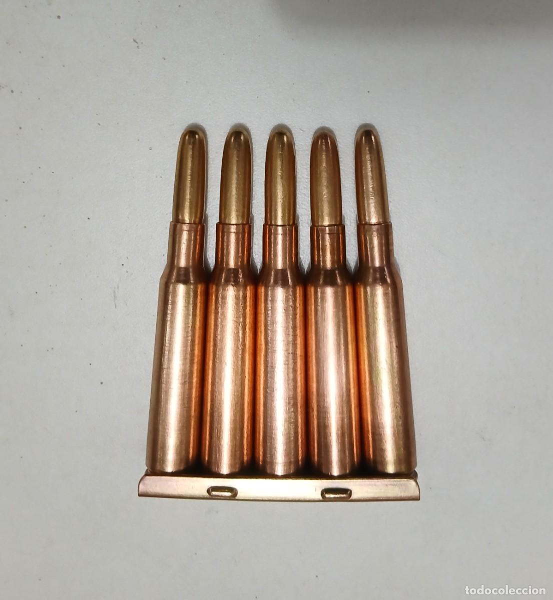 Militaria: Peine INERTE con 5 cartuchos vaina percutida 7x57 Mauser Guerra Civil. Marcaje PS 1937.