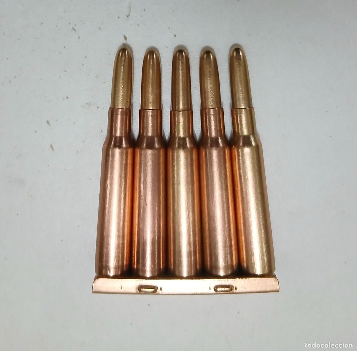 Militaria: Peine INERTE con 5 cartuchos vaina percutida 7x57 Mauser Guerra Civil. Marcaje PS 1937.