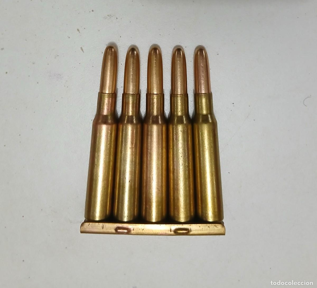 Militaria: Peine INERTE con 5 cartuchos vaina percutida 7x57 Mauser Guerra Civil y &Aacute;frica. Marcaje FNT 1919