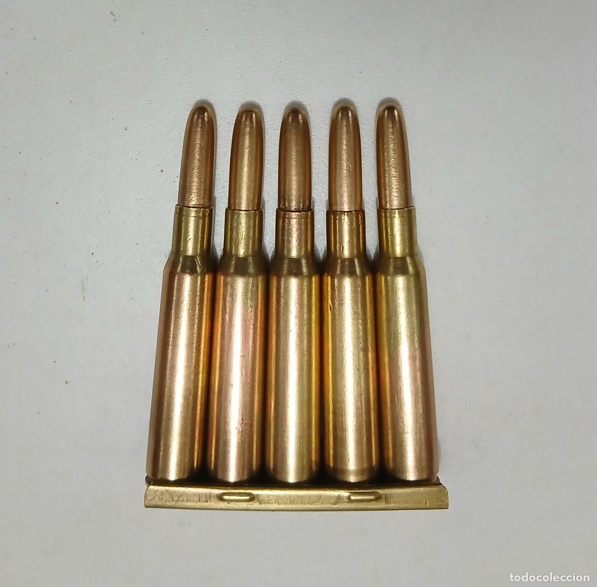 Militaria: Peine INERTE con 5 cartuchos vaina percutida 7x57 Mauser Guerra Civil y &Aacute;frica. Marcaje FNT 1924