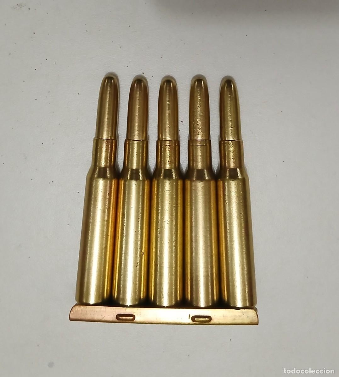 Militaria: Peine INERTE con 5 cartuchos vaina percutida 7x57 Mauser Guerra Civil. Marcaje PS 1928.