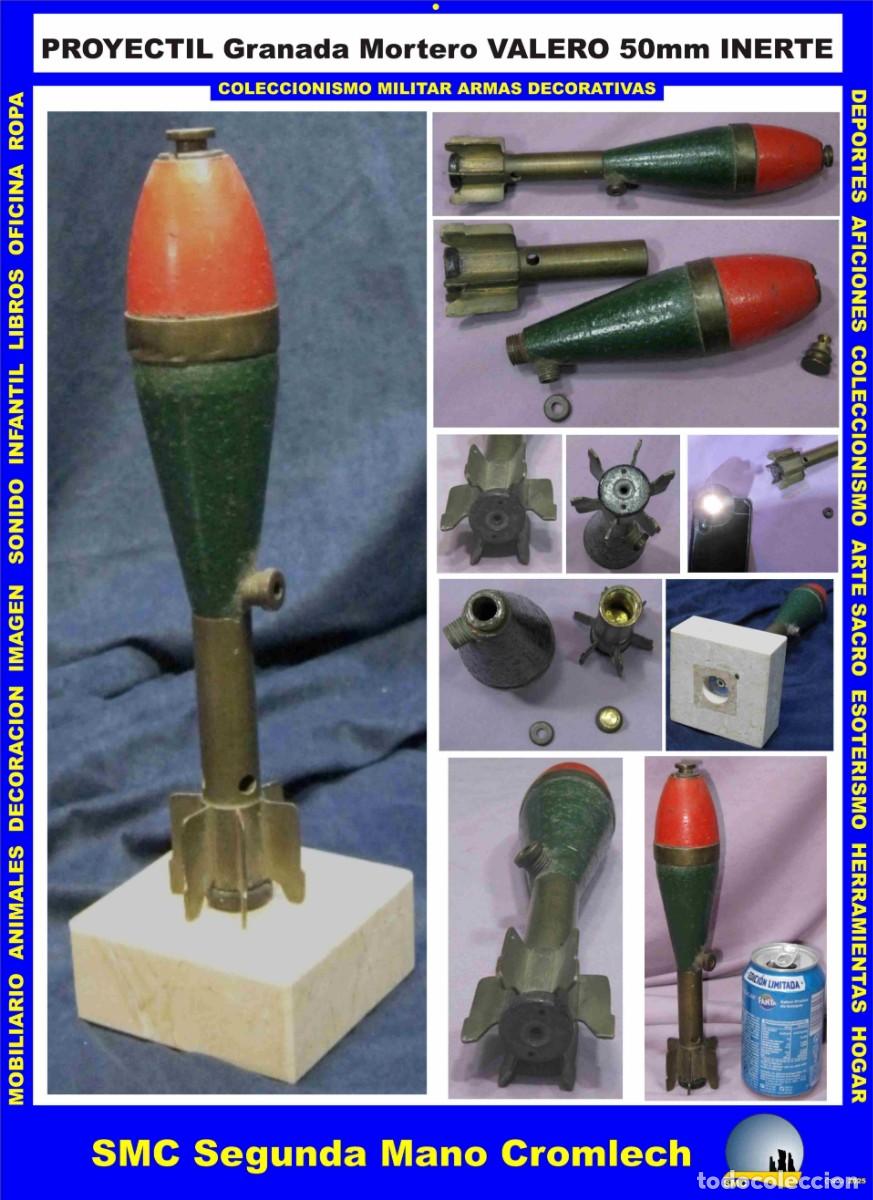 Militaria: PROYECTIL GRANADA Mortero VALERO 50 mm con cola de Lat&oacute;n. INERTE
