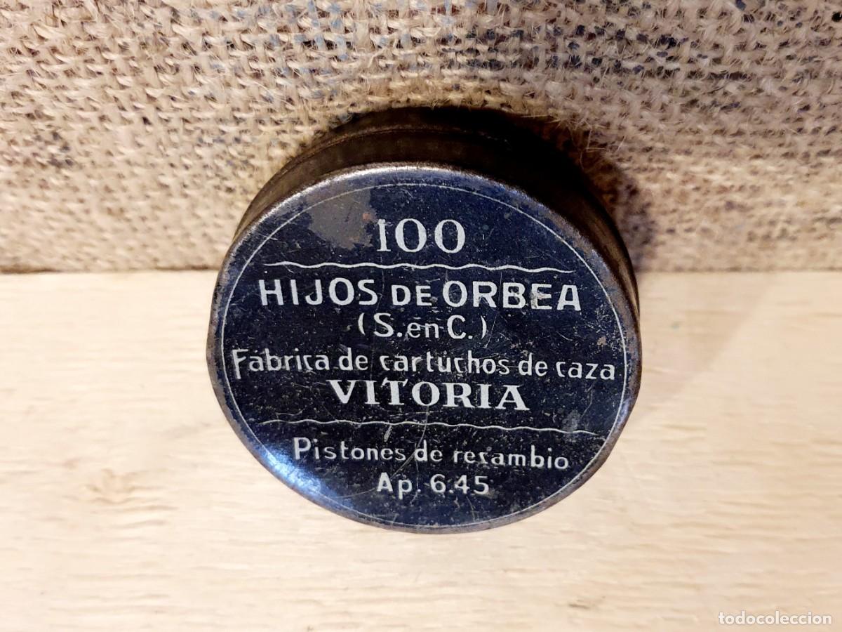 Militaria: Lata, cajita LLENA. Hijos de Orbea, pistones. A&ntilde;os 40.
