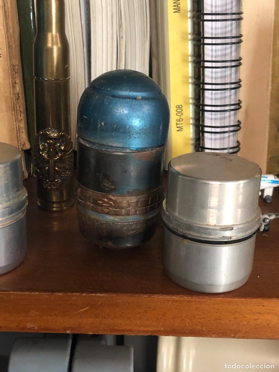 Militaria: PROYECTIL LAG 40 MM. Azul pr&aacute;cticas, disparado y recuperado.