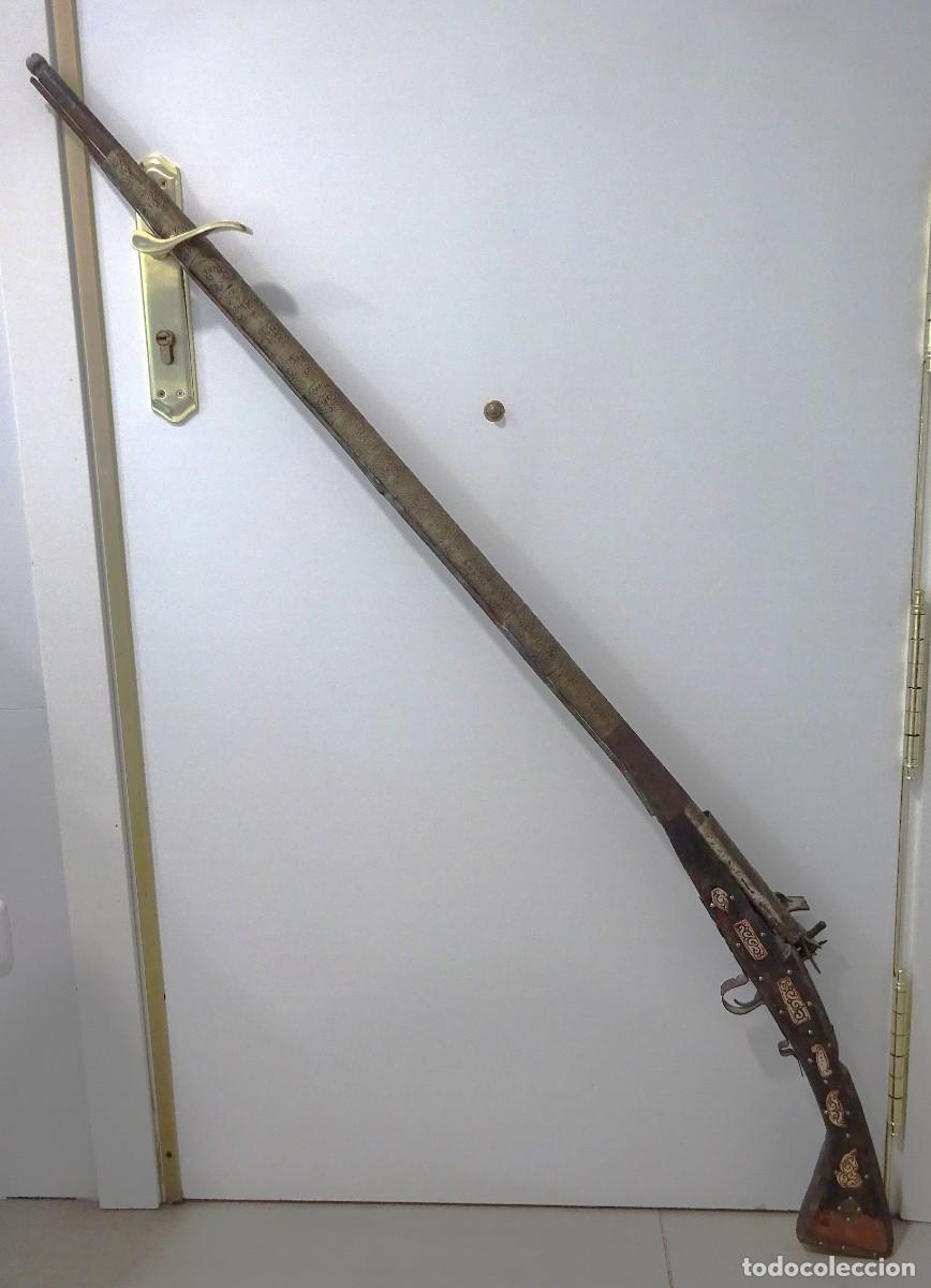 Militaria: ANTIGUA RARA ESPINGARDA ARABE,MARROQU&Iacute;,CON CA&Ntilde;&Oacute;N RECUBIERTO DE METAL LABRADO,S&Oacute;LO RECOGIDA EN MADRID