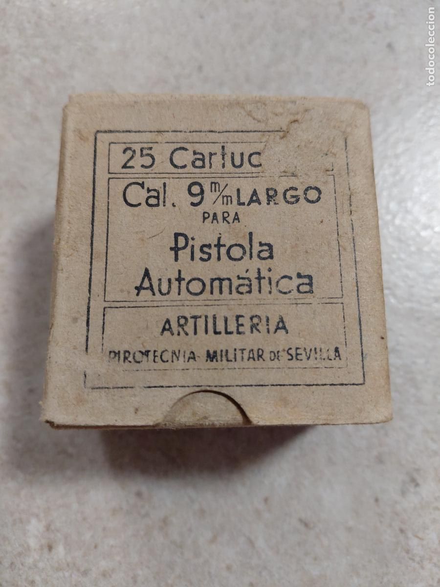 Militaria: CAJA VACIA 25 CARTUCHOS 9 MM LARGO. ARTILLER&Iacute;A PIROTECNIA MILITAR DE SEVILLA