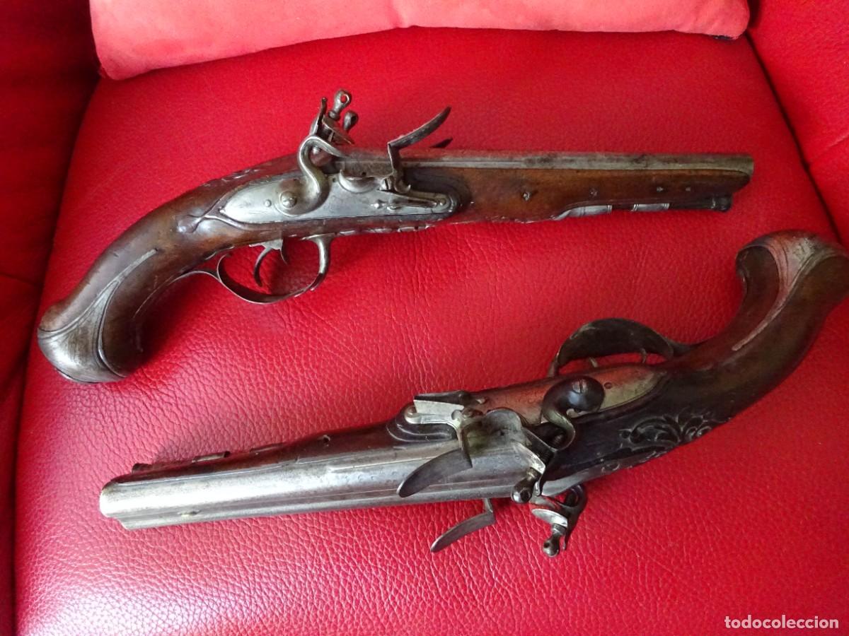 Militaria: paire de pistolets double silex en table,sign&eacute;s,&eacute;poque Louis XV, FRANCE