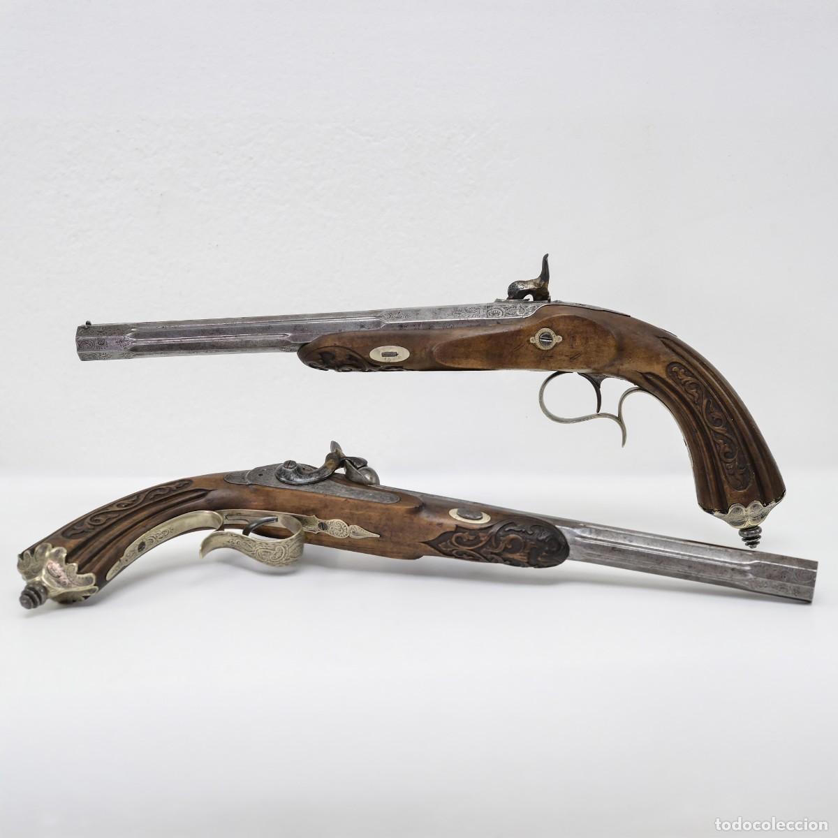 Militaria: 19C Neo Rococo Dueling Pistols Pair Carved Wood Engraved Steel Liege Case