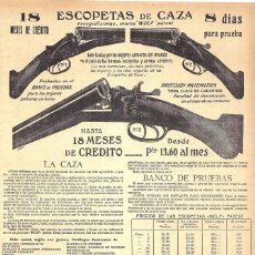 Militaria: 1923 HOJA REVISTA PUBLICIDAD ANUNCIO DE PRENSA ESCOPETAS DE CAZA MARCA 'WOLF' COMPRA A CRÉDITO. Lote 230314750