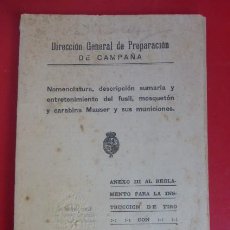 Militaria: DIRECCION GRAL DE CAMPAÑA- DESCRIPCION DEL FUSIL MAUSER.. AÑO 1928..RARO. SELLO EN SECO.. Lote 399939209