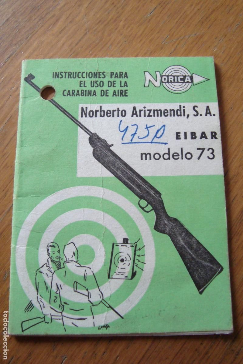 Militaria: ANTIGUO MANUAL INSTRUCCIONES USO CARABINA AIRE. NORICA MODELO 73. NORBERTO ARIZMENDI S.A EIBAR