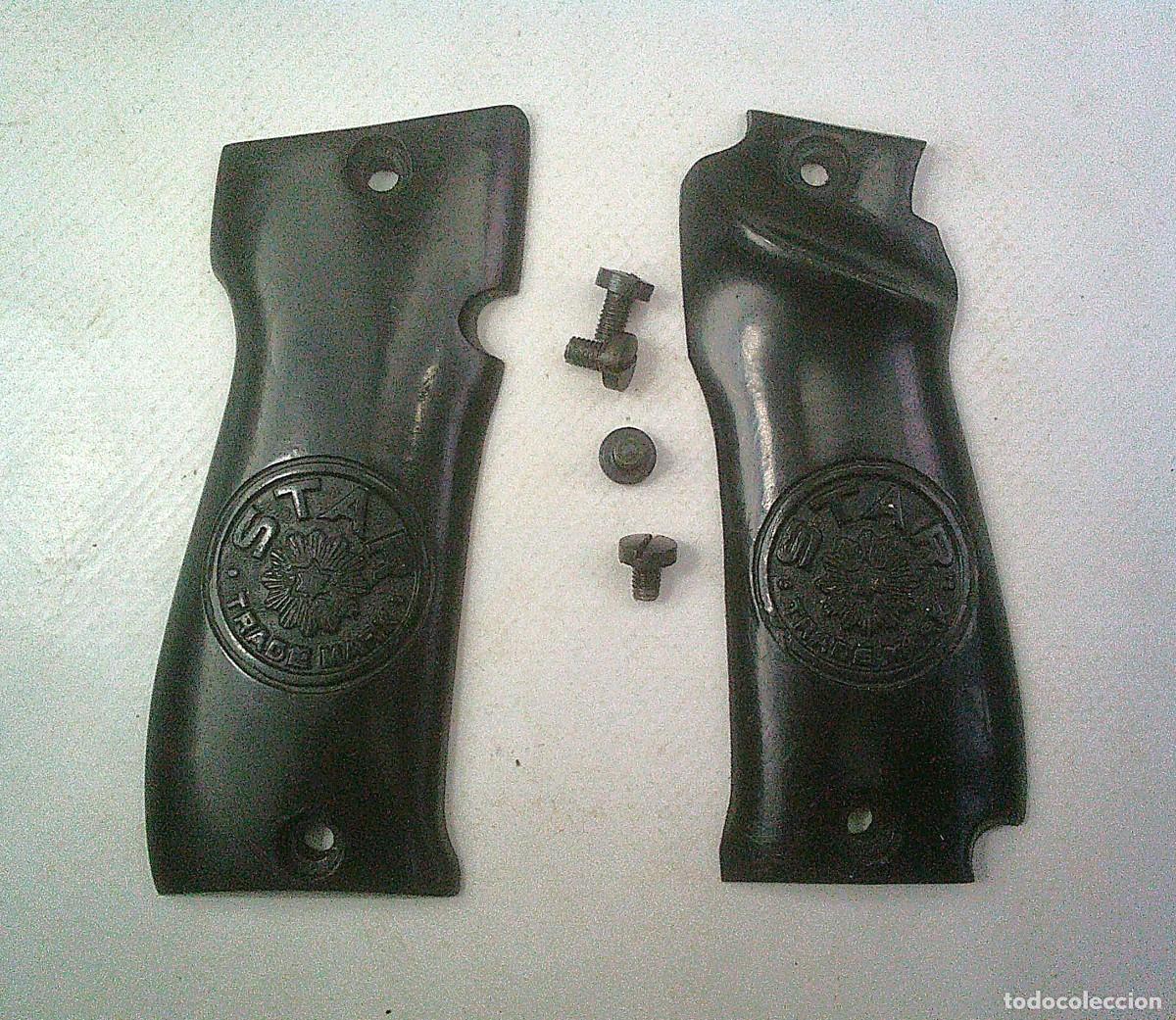 Militaria: CACHAS DE LA PISTOLA STAR S 9 MM CORTO 9 MM C PAVONADO ORIGINAL USADA EN GCE Y EN POSTGUERRA