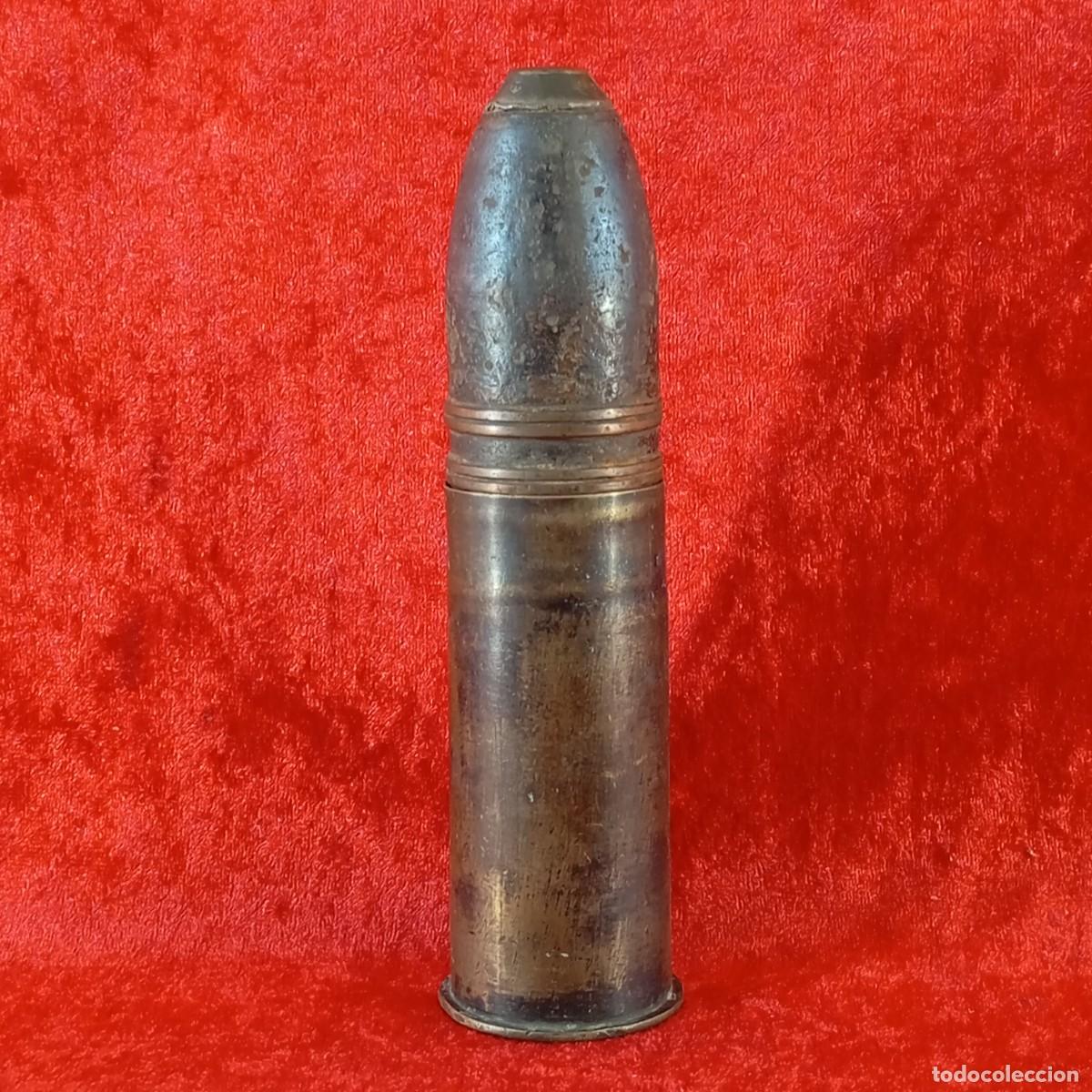 Militaria: PRECIOSO PROYECTIL COMPLETO - ORIGINAL - INERTE - VACIO - 17 CM TOTAL