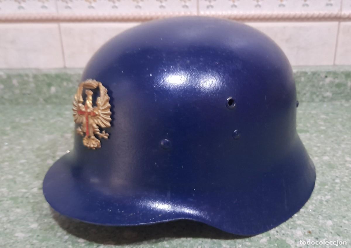 Militaria: Casco Z-42 azul de Regimiento Ferrocarriles