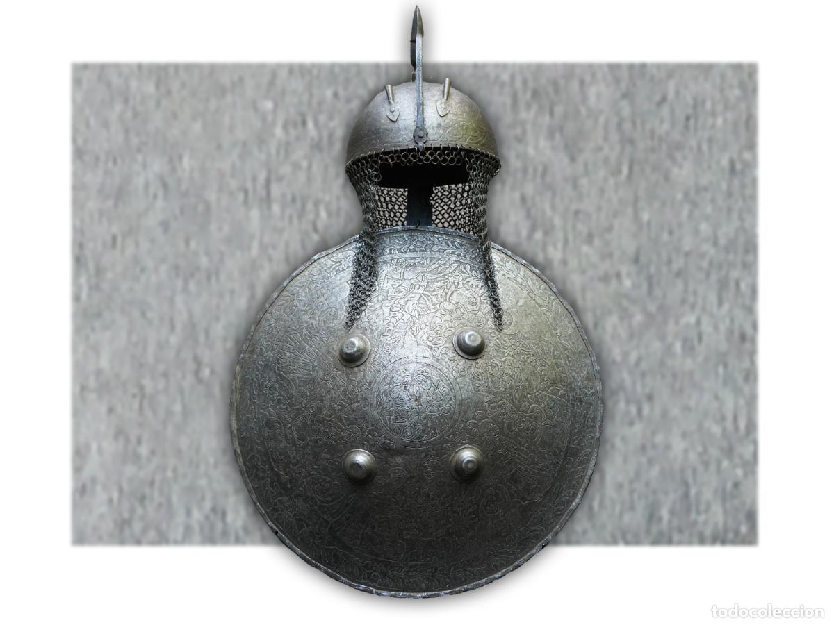 Militaria: RARISSIME ENSEMBLE : Casque + Bouclier INDO-PERSAN OU OTTOMAN 1890-90