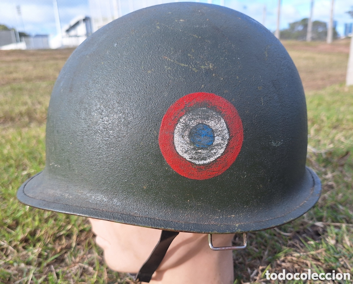 Militaria: CHILEAN ARMY US M1 HELMET AND LINER WITH DECALS BEAGLE CHANNEL WAR'S DEFENSE 1978 ERA