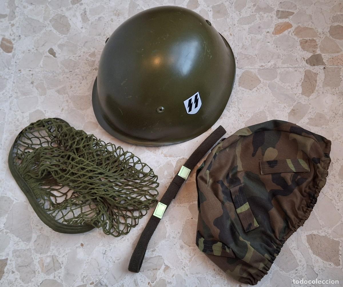 Militaria: REPRODUCCI&Oacute;N CASCO MODELO 33 ITALIANO, DE LAS WAFFEN SS, 29 DIVISI&Oacute;N GRANADEROS+FUNDA CAMUFLAJE