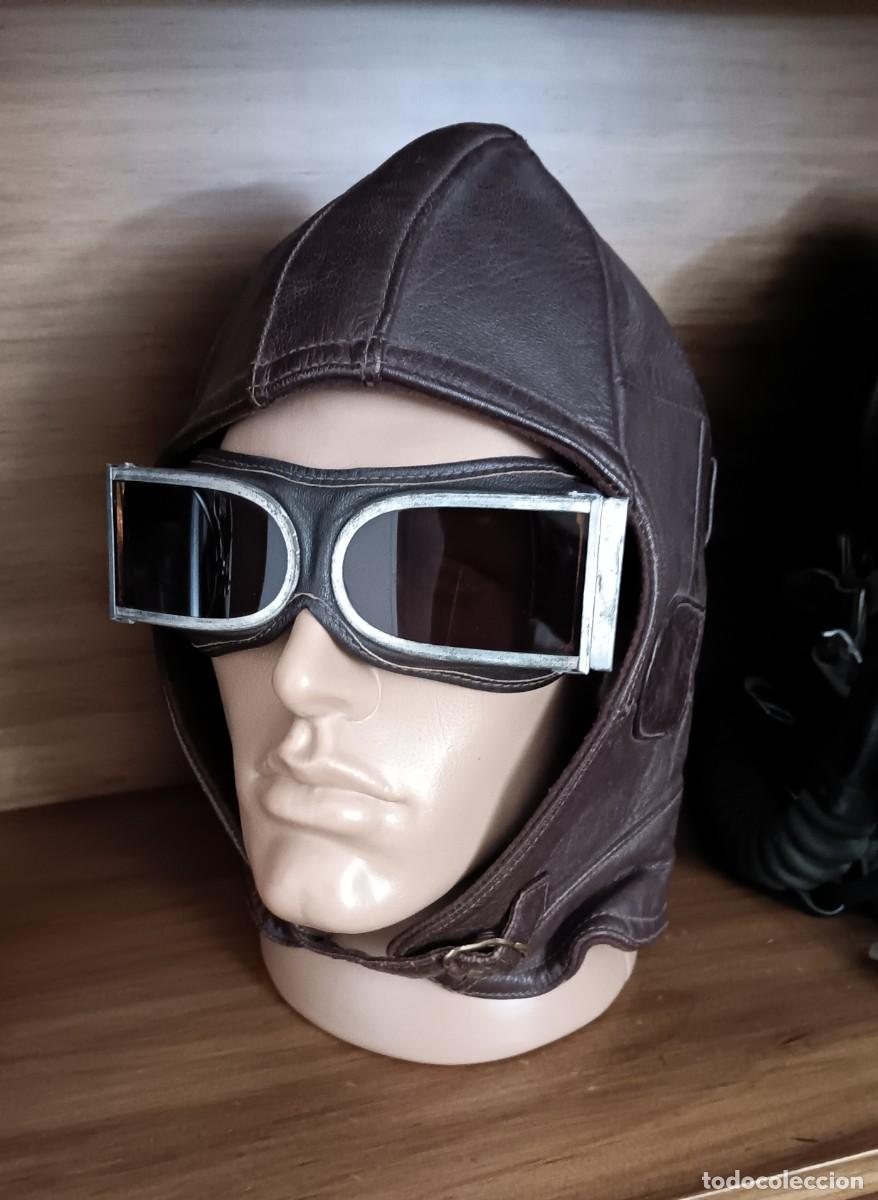 Militaria: GORRO DE PILOTO AVIADOR POSIBLEMENTE SOVI&Eacute;TICO A&Ntilde;OS 30 CON GAFAS DE VUELO RUSAS MODELO 1938