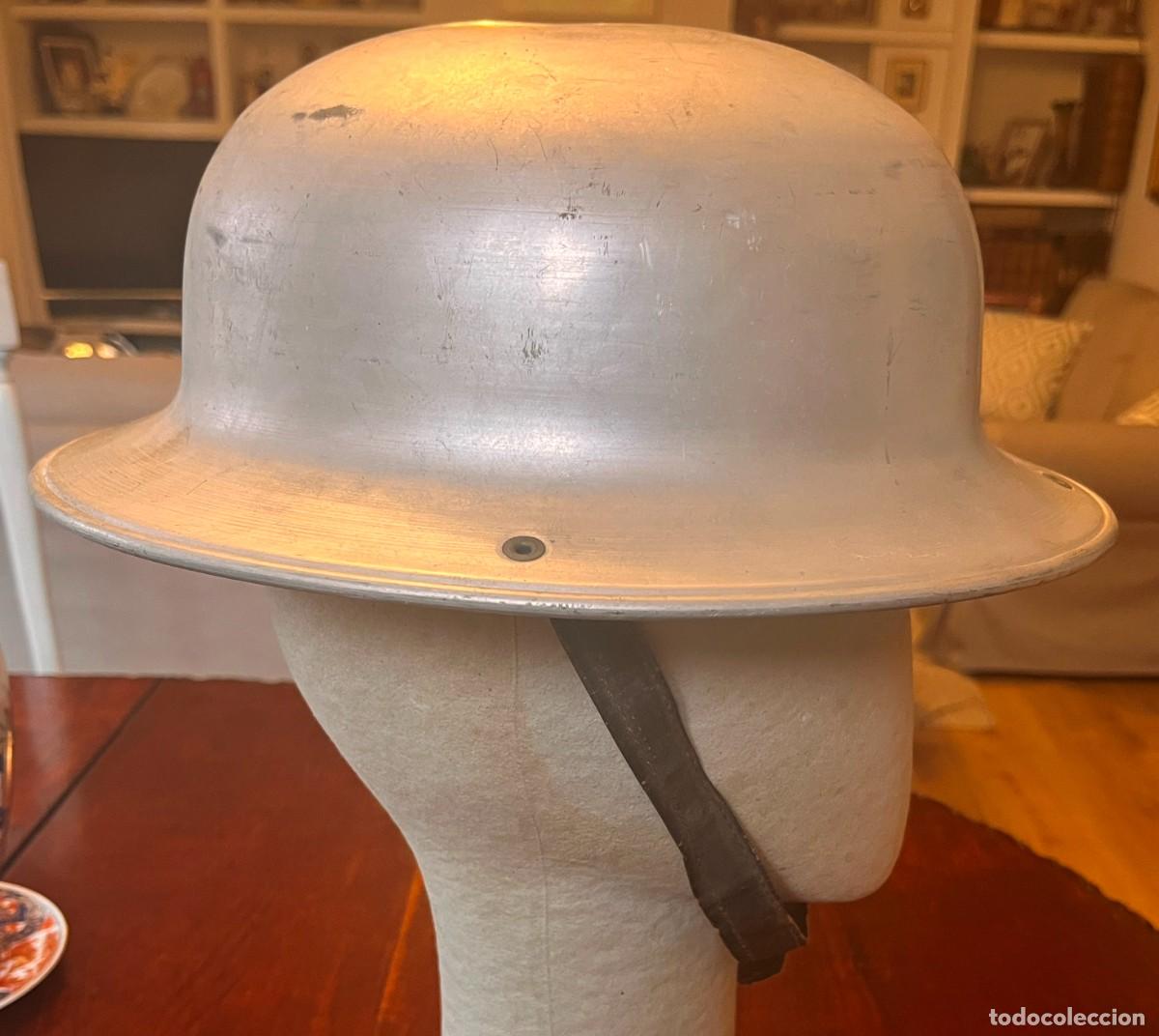Militaria: Antiguo casco de aluminio, bomberos protecci&oacute;n civil servicios auxiliares, mediados siglo XX
