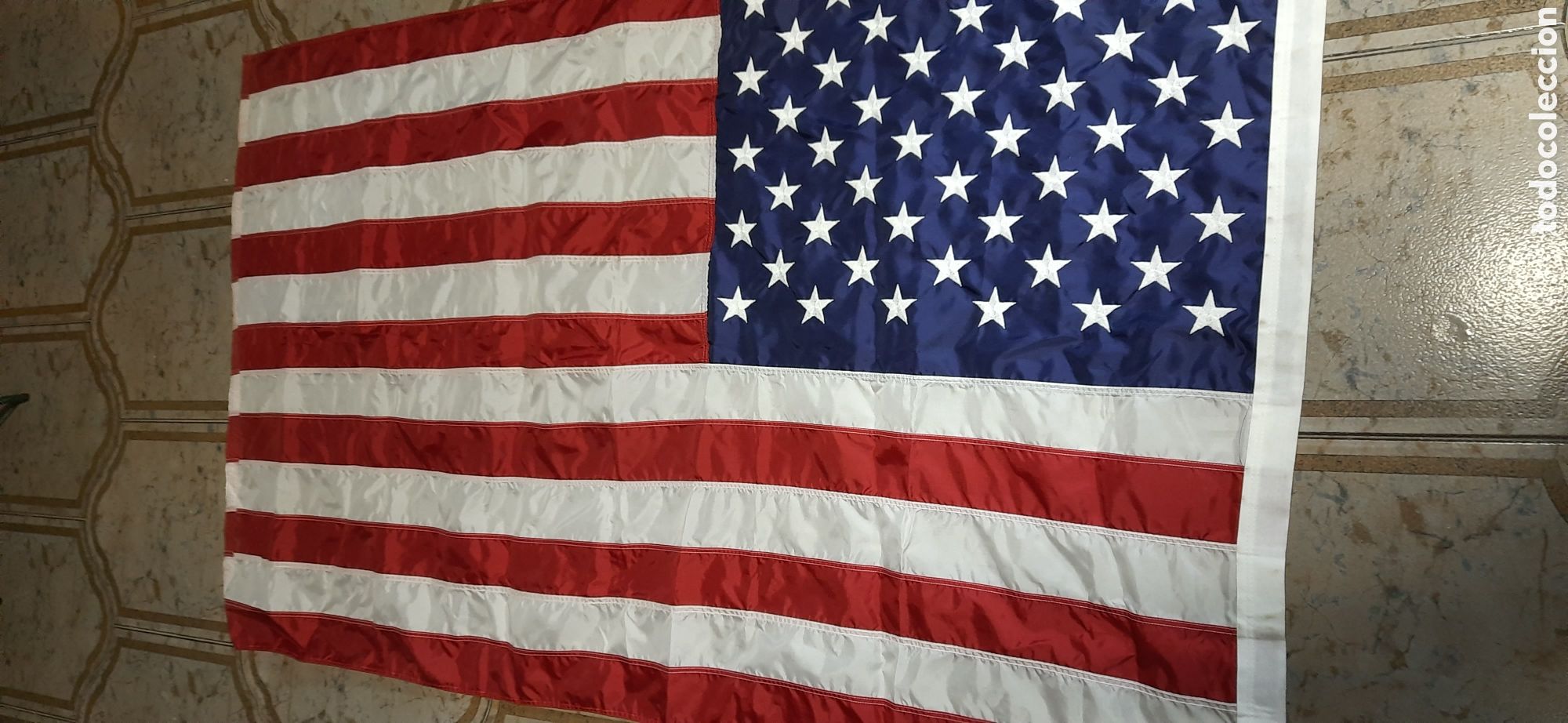 Militaria: Estados Unidos - Bandera Estrellas Bordadas - 1980 Original NYLON 154.cm x 90.cm