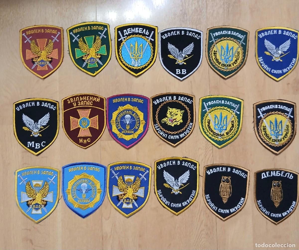 Militaria: Conjunto de 18 parches de tela de Ucrania, pertenecientes a reservistas.