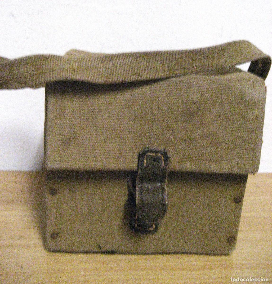 Militaria: antigua Funda estuche para granadas , munici&oacute;n militar brujula .. de Lona 9/9/8 cm