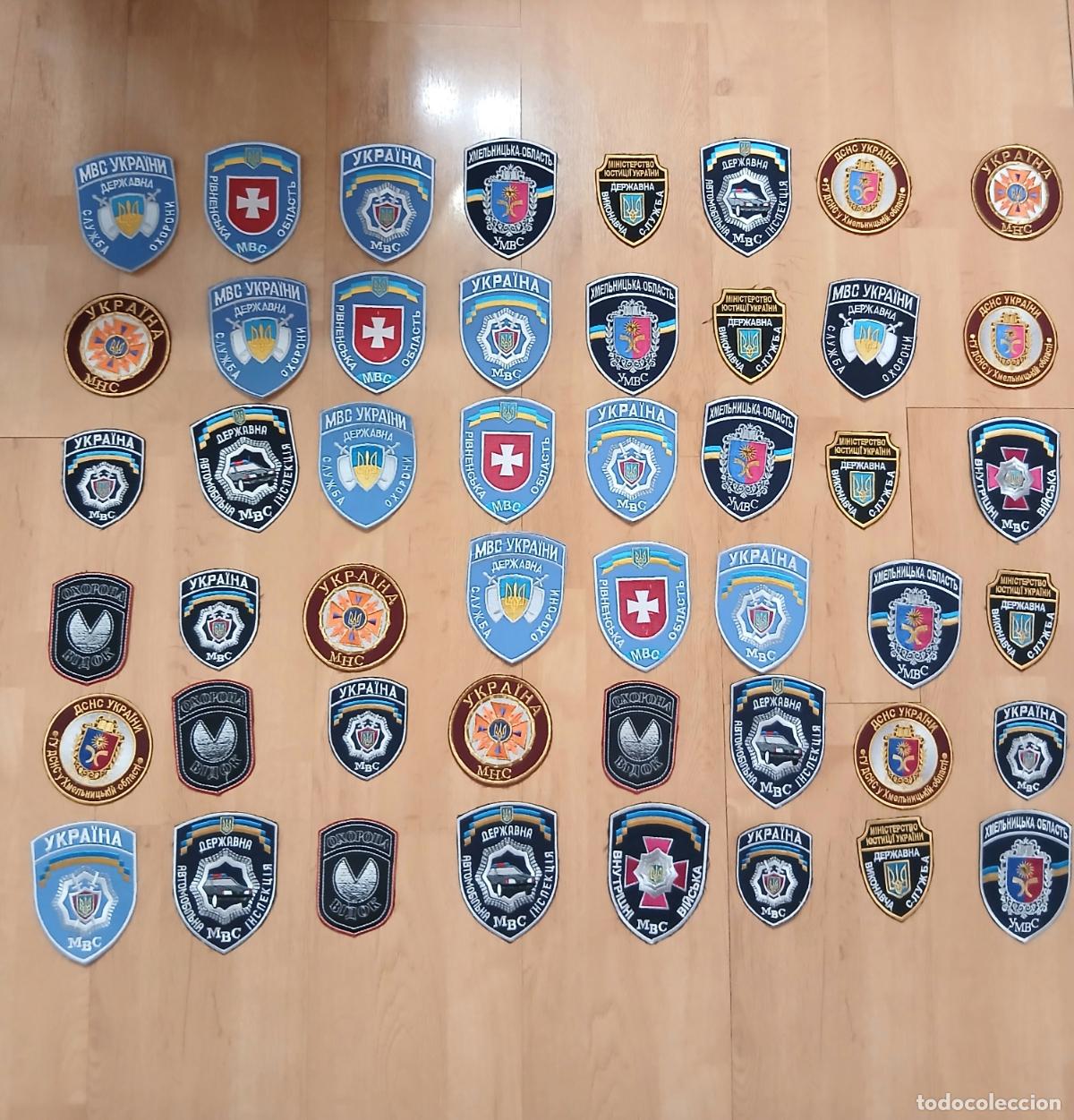 Militaria: Lote de 48 parches de tela con motivos de la Polic&iacute;a y Ministerios de Ucrania. Incluyen dise&ntilde;os vari