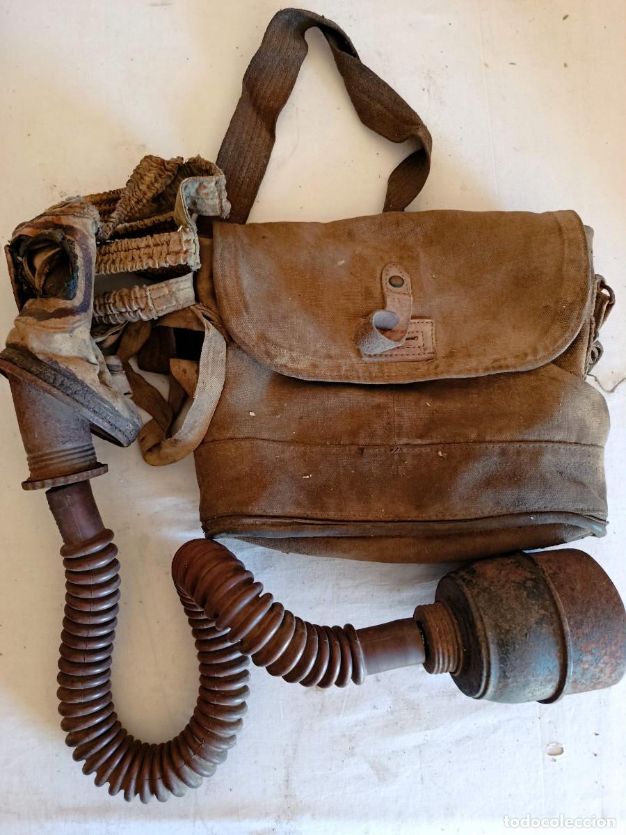 Militaria: Mascara antigas traqueal con bolsa