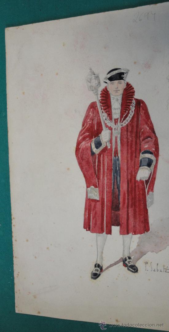 Militaria: L&aacute;mina de uniforme en acuarela, 34 x 18 cm aprox.