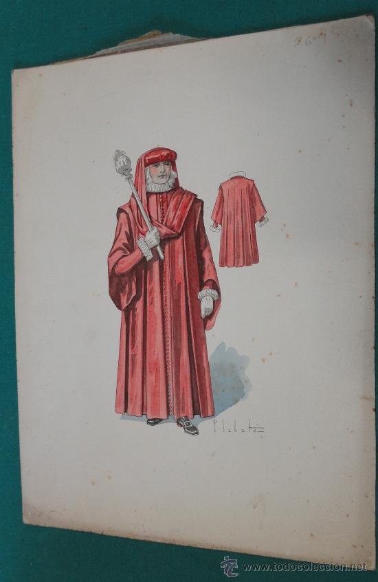 Militaria: L&aacute;mina de uniforme en acuarela, 35 x 25 cm aprox.