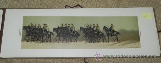 Militaria: Comitiva Regia 1879, lamina 64, husares de la princesa, caballeria, Litograf&iacute;a de A. Fortuny y dibuj
