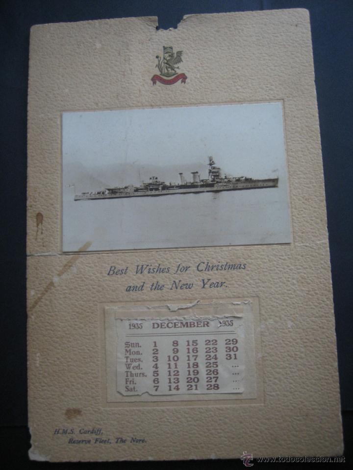Militaria: FELICITACION DE NAVIDAD Y NUEVO A&Ntilde;O 1936 DEL CRUCERO LIGERO INGL&Eacute;S - H.M.S. CARDIFF