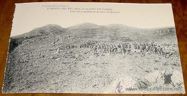 Military Antiques: ANTIGUA POSTAL DE LA CAMPA&Ntilde;A DEL RIF - 1921 . OCUPACION DEL GURUGU, COLUMNA SUBIENDO AL PICO DE BASB