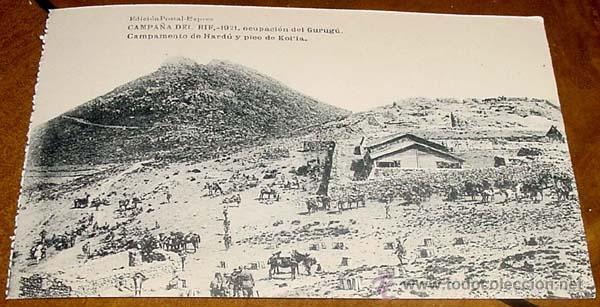 Military Antiques: ANTIGUA POSTAL DE LA CAMPA&Ntilde;A DEL RIF - 1921 . OCUPACION DEL GURUGU, CAMPAMENTO DE HARDU Y PICO DE KO