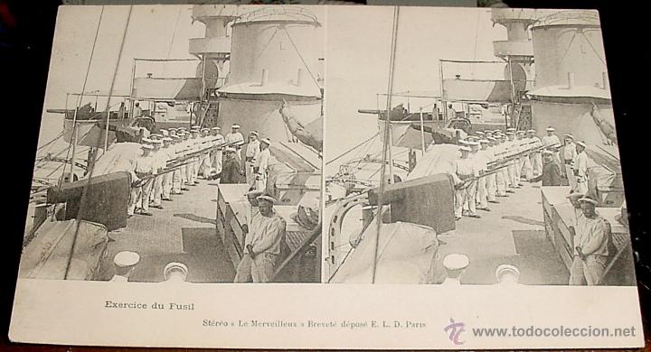 Military Antiques: ANTIGUA FOTO POSTAL ESTEREOSCOPICA MILITAR FRANCESA - EXERCISE DU FUSIL - MIDE 13,5 X 9 CMS. - NO DI