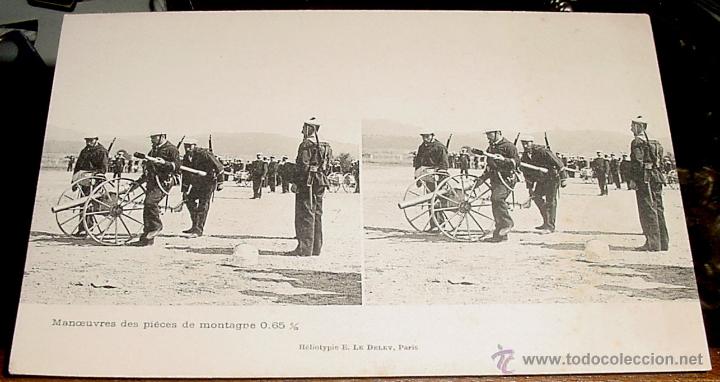 Military Antiques: ANTIGUA FOTO POSTAL ESTEREOSCOPICA MILITAR FRANCESA - MANOEUVREES DES PIECES DE MONTAGNE 0,65 - MIDE