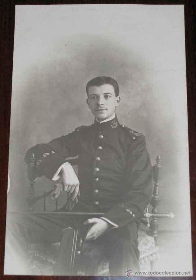 Militaria: ANTIGUA FOTOGRAFIA DE MILITAR ESPA&Ntilde;OL TAMA&Ntilde;O POSTAL 13,5 X 8,5 CMS. ESCRITA EN 1906