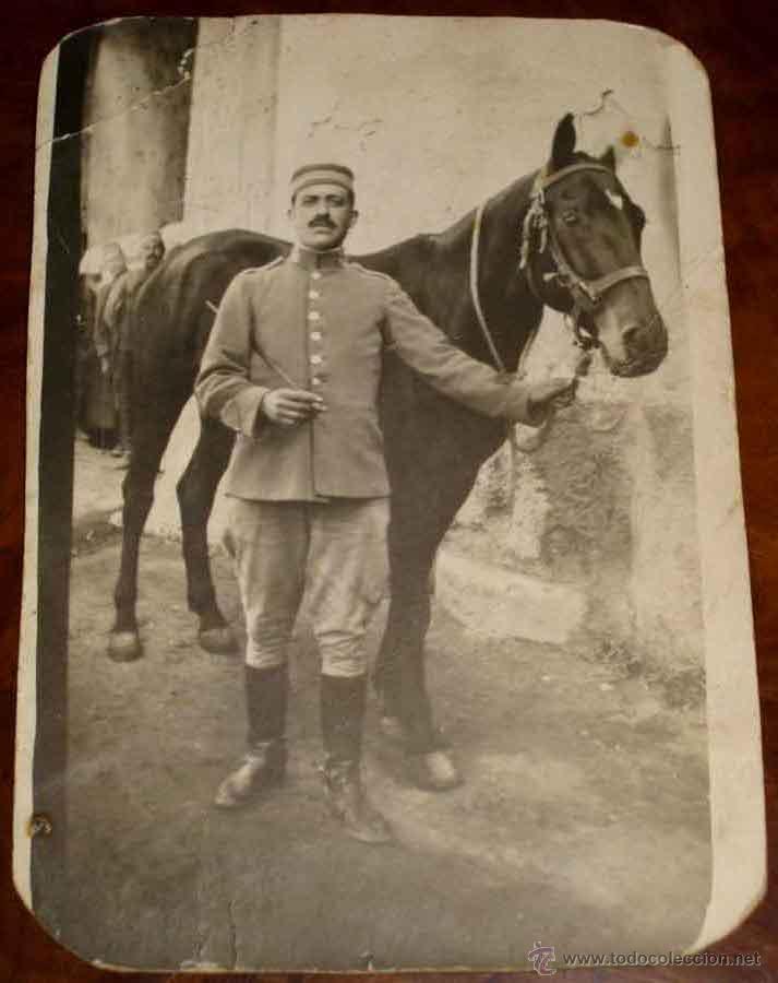 Military Antiques: ANTIGUA FOTOGRAFIA DE MILITAR ESPA&Ntilde;OL DE CABALLERIA - TAMA&Ntilde;O POSTAL, ESCRITA POR DETRAS