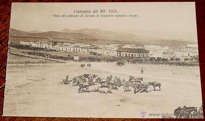 Military Antiques: ANTIGUA POSTAL DE LA CAMPA&Ntilde;A DEL RIF - VISTA DEL POBLADO DE ZELUAN AL OCUPARLO NUESTRAS TROPAS - 192