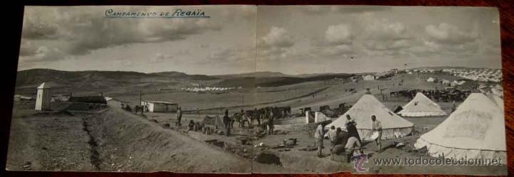 Military Antiques: ANTIGUA FOTO POSTAL PANORAMICA DE LA GUERRA DEL RIF - POSTAL DOBLE - CAMPAMENTO DE REGAIA - RARISIMA