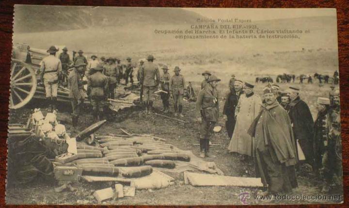 Military Antiques: ANTIGUA POSTAL DE LA CAMPA&Ntilde;A DEL RIF 1921 . OCUPACION DEL HARCHA, EL INFANTE D. CARLOS VISITANDO EL