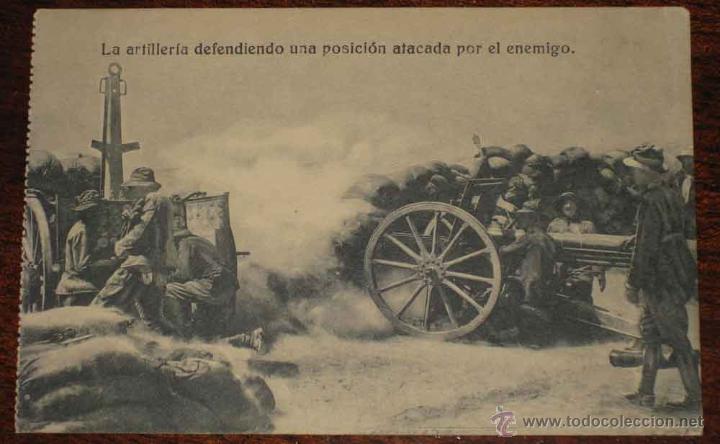 Military Antiques: ANTIGUA POSTAL DE LA CAMPA&Ntilde;A DEL RIF - LA ARTILLERIA DEFENDIENDO UNA POSICION ATACADA POR EL ENEMIGO