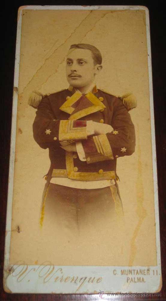 Military Antiques: ANTIGUA FOTOGRAFIA DE TENIENTE CON TRAJE DE GALA, SIGLO XIX . FOTOGRAFO V. VIRENQUE - MIDE 20,5 X 10
