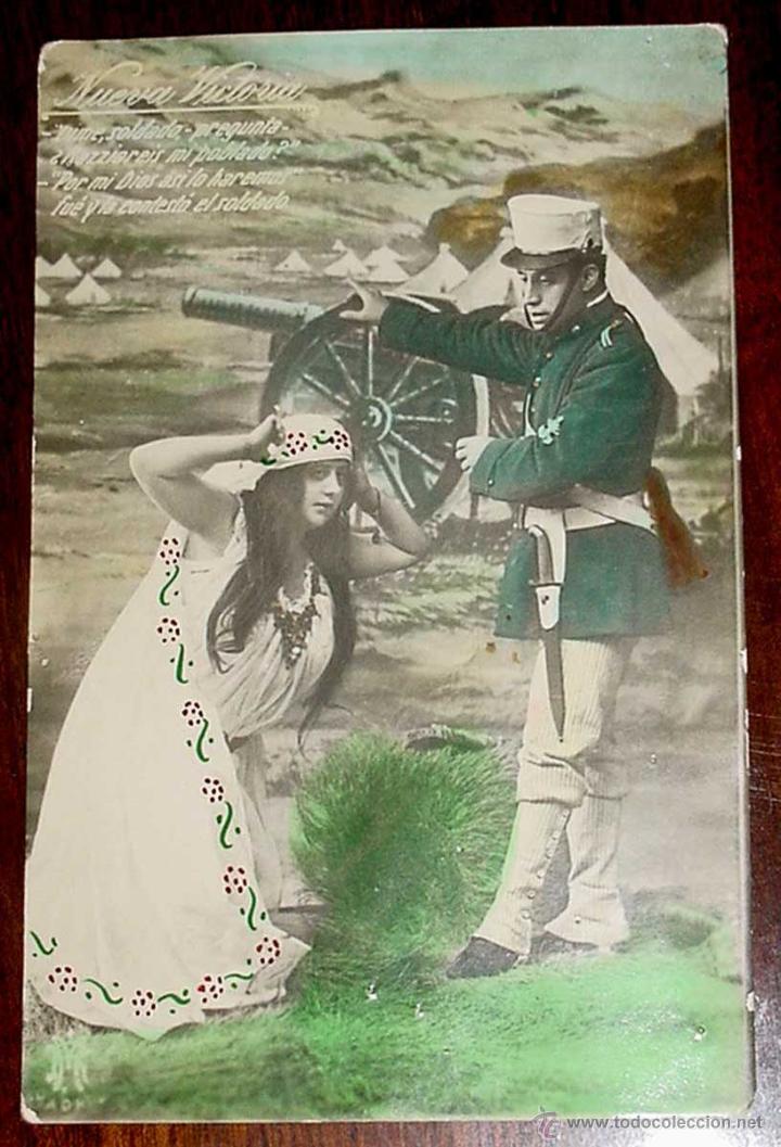 Military Antiques: ANTIGUA FOTO POSTAL COLOREADA CONMEMORATIVA DE LA GUERRA DEL RIF -  CIRCULADA.