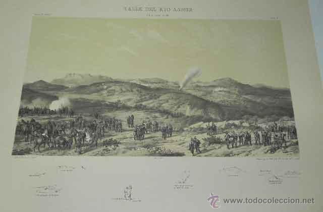 Military Antiques: ANTIGUA LITOGRAFIA DE ATLAS DE AFRICA - VALE DEL RIO ASMIR, EL 10 DE ENERO DE 1860, J. VELASCO DIBUJ